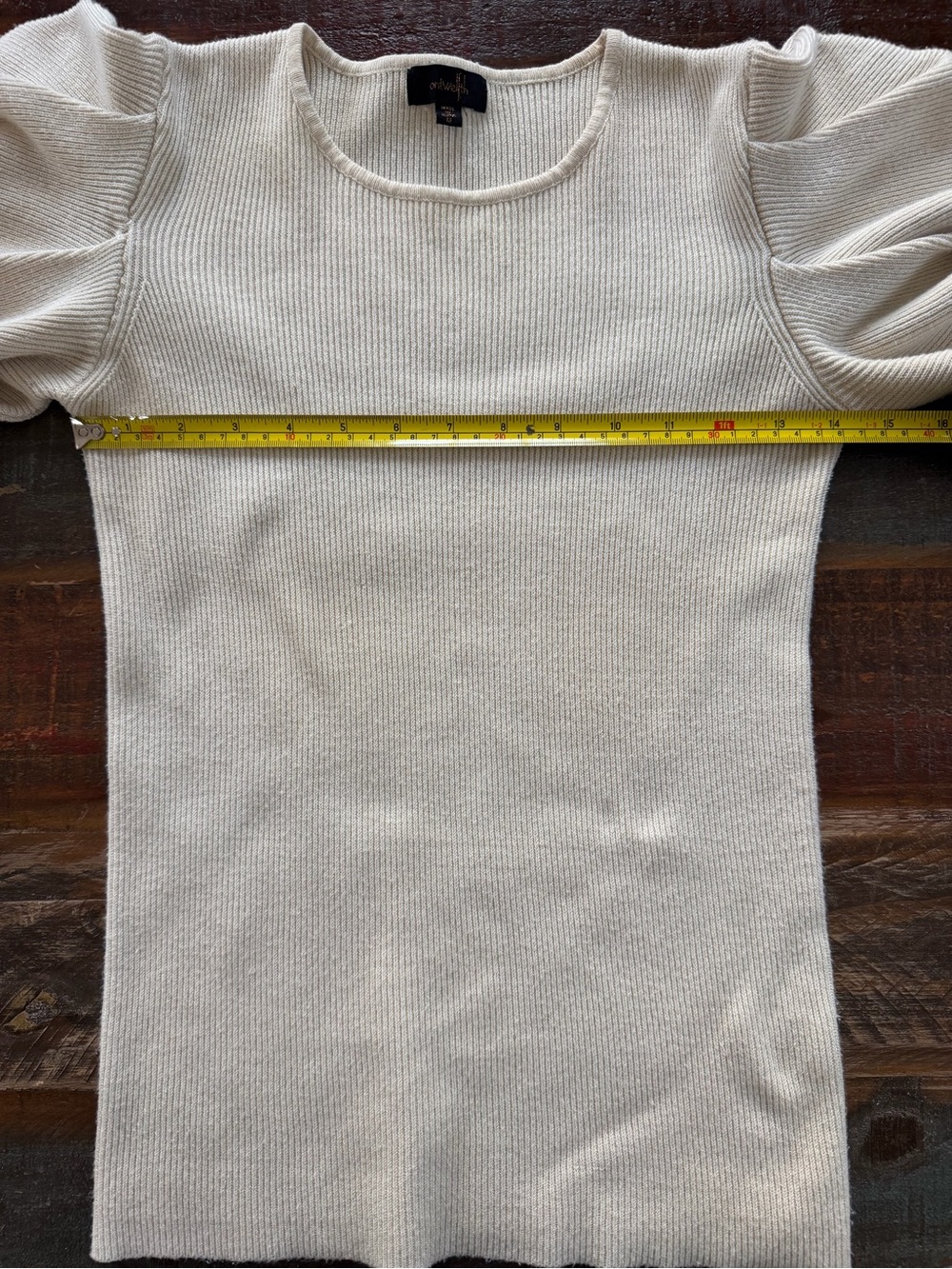On Twelfth Women’s M Beige Rib Knit Puff Sleeve Sweater | SKU 0085 - Picture 3 of 7